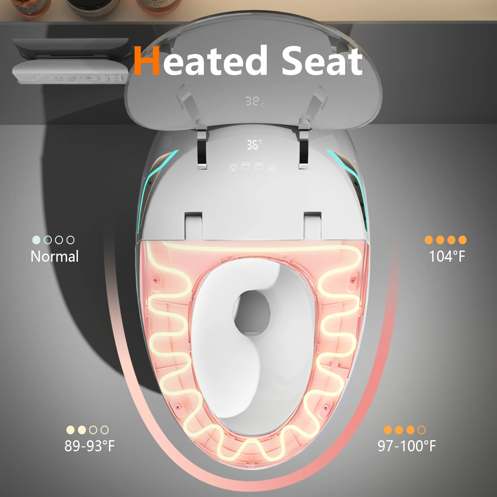 Intelligent Toilet with Bidet Built in for Bathrooms, Toilet with Warm Water Sprayer & Dryer, Foot Sensor Operation, Heated