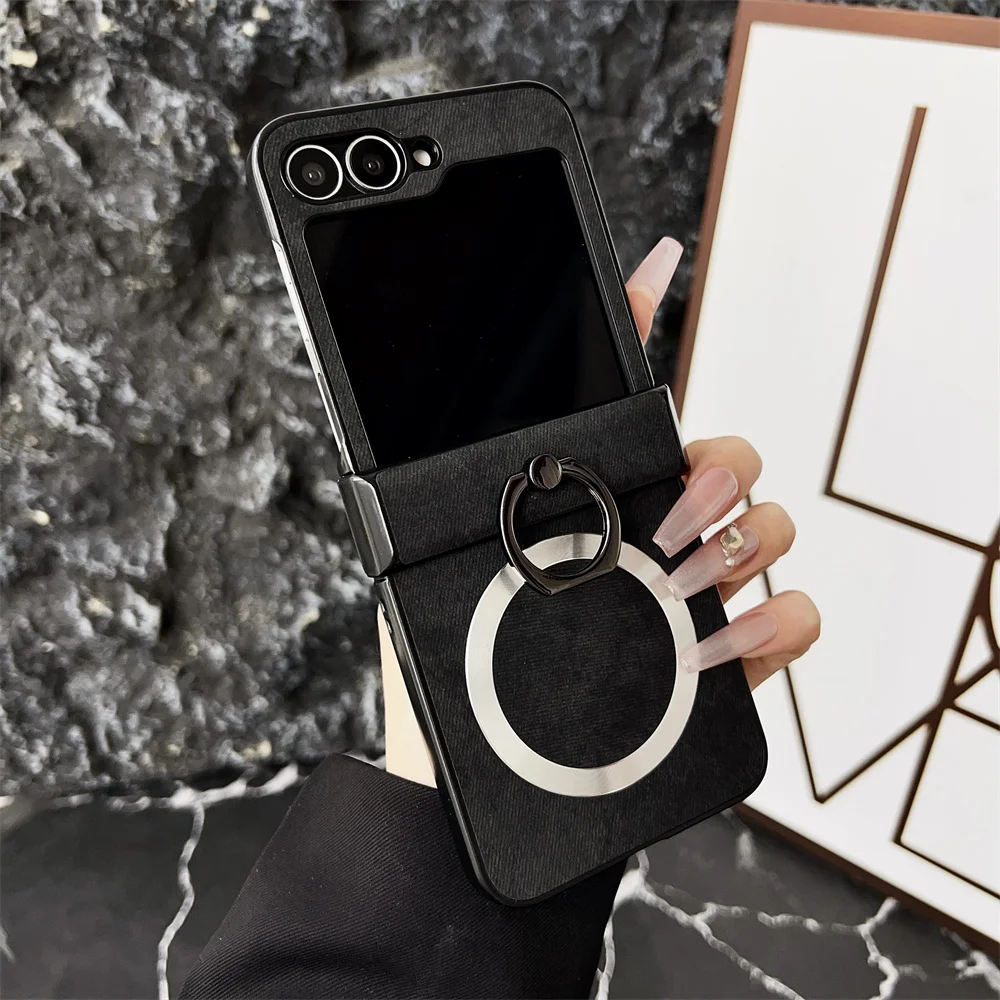 Luxury Magnetic Ring Stand with Wireless Charging Fabric Back Cover