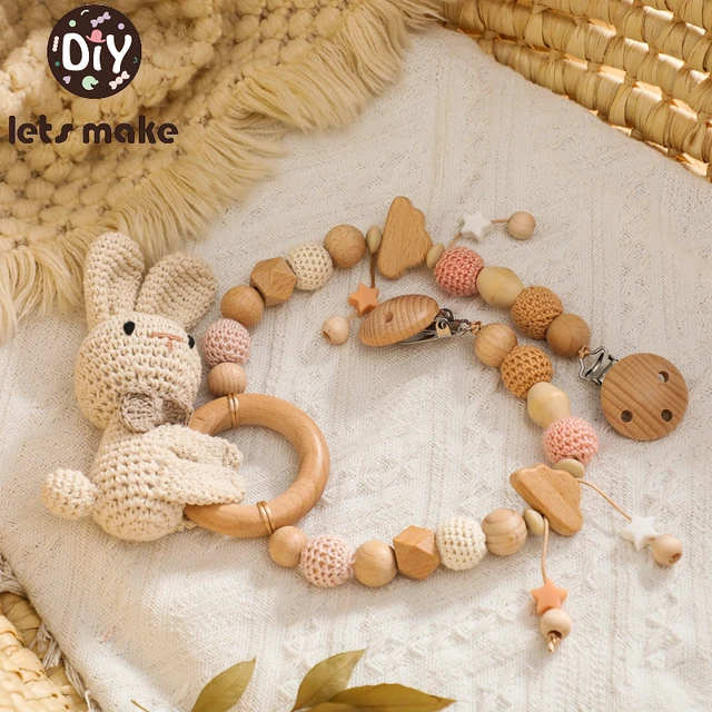 Clip de poussette en bois pour bébé, jouets de gymnastique, pendentifs,  attache-sucette, sonnette de lit, hochets mobiles, perles en Silicone,  jouets de dentition - AliExpress