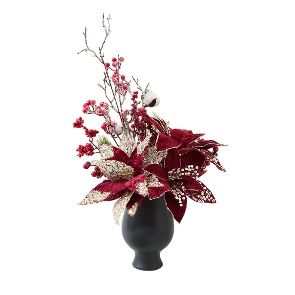 Artificial Poinsettia Flower Sequins Glitter Simulation Flowers