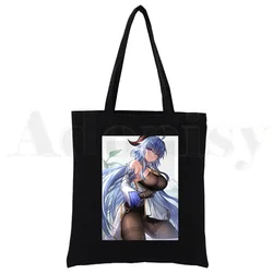 Genshin Impact Canvas Black Shopping Tote Bag Reusable Game Anime Zhong Li Shoulder Cloth Book Bag Gift Handbag