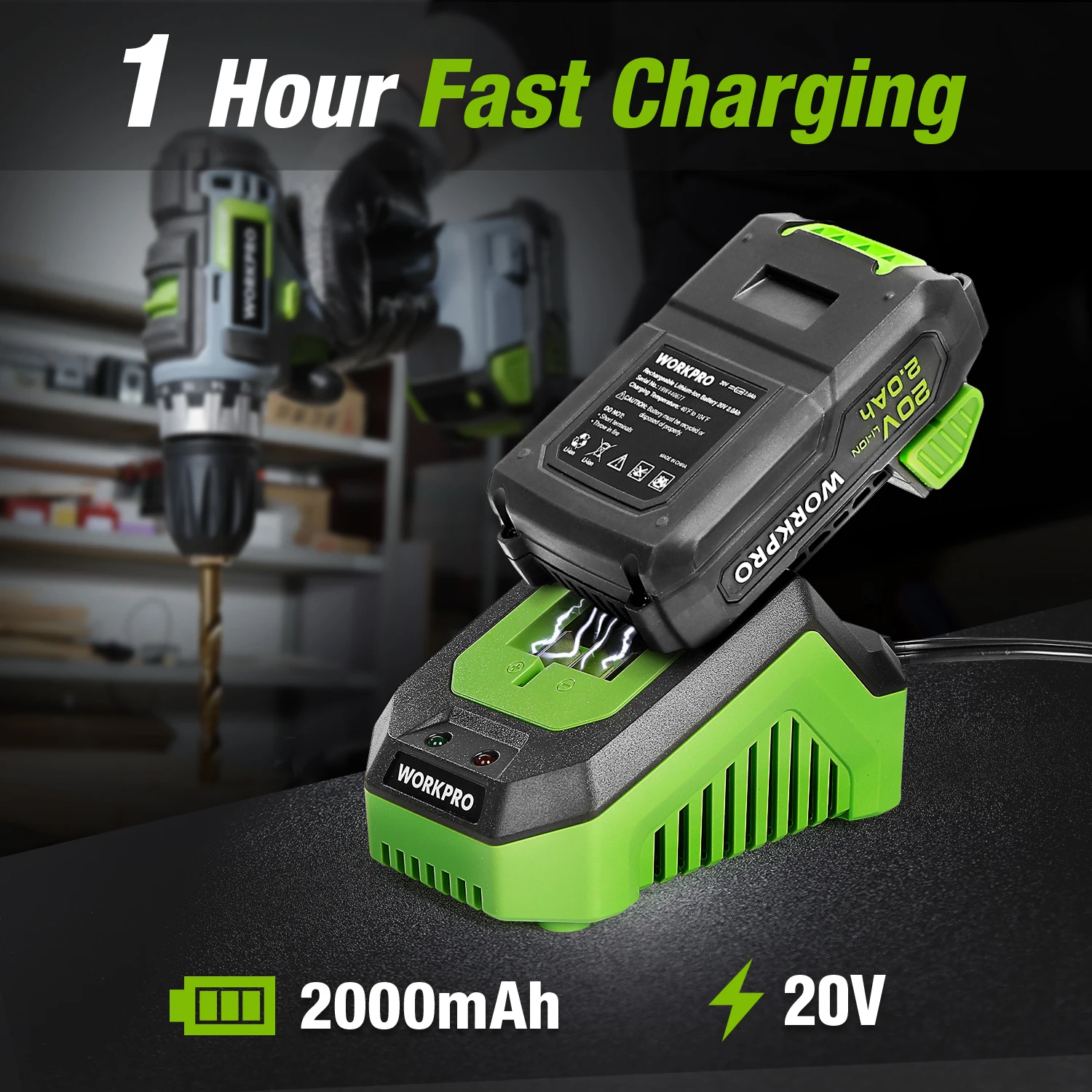 WORKPRO 20V 2.0Ah/4.0Ah Lithium-ion Battery Power Tool Accessories Battery Pack