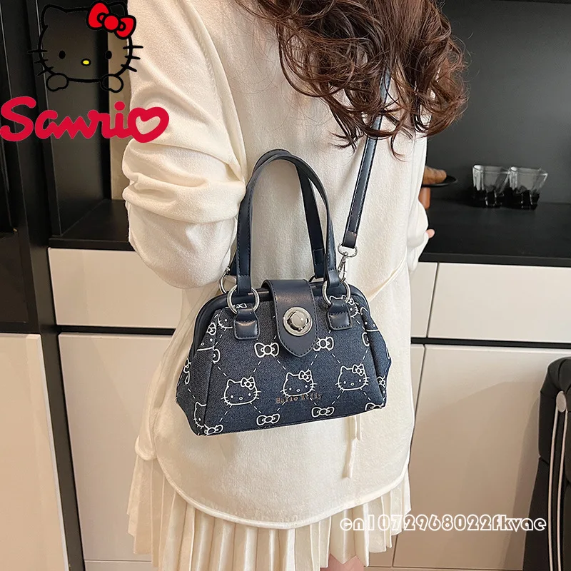 Hello Kitty New Women's Handbag Fashion High Quality Cowboy Women's Shoulder Bag Cartoon Versatile Mini Storage Bag