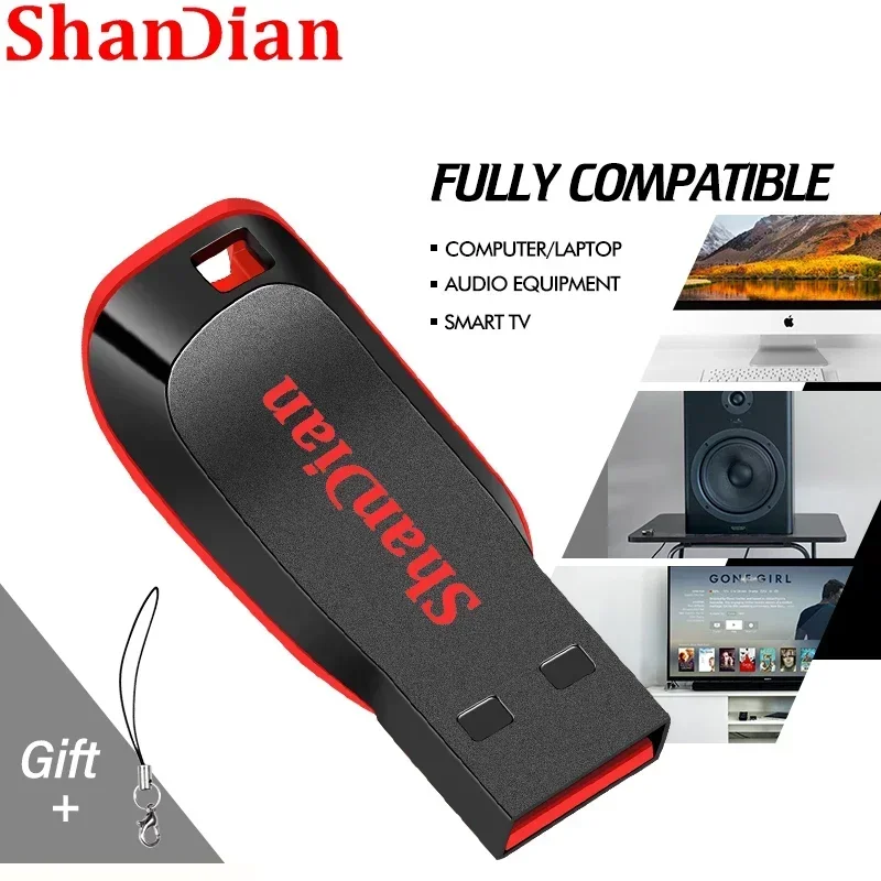 thumbnail image 5 of SHANDIAN Memoria USB genuina de alta velocidad de 128 GB, memoria USB negra con llavero de regalo, memoria USB de 64 GB, 32 GB, regalo de empresa de 16 GB, 5 of 5