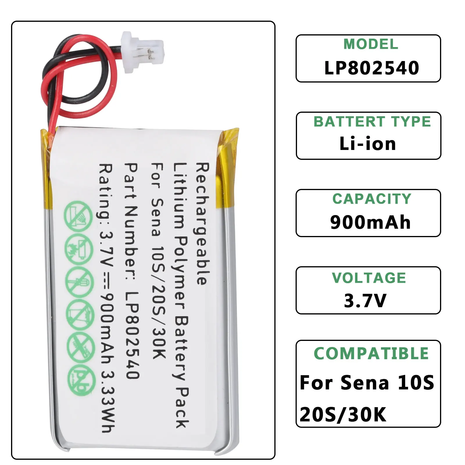 802540 Rechargeable Battery for Sena 10S 20S 30K Motorcycle Wireless Headset