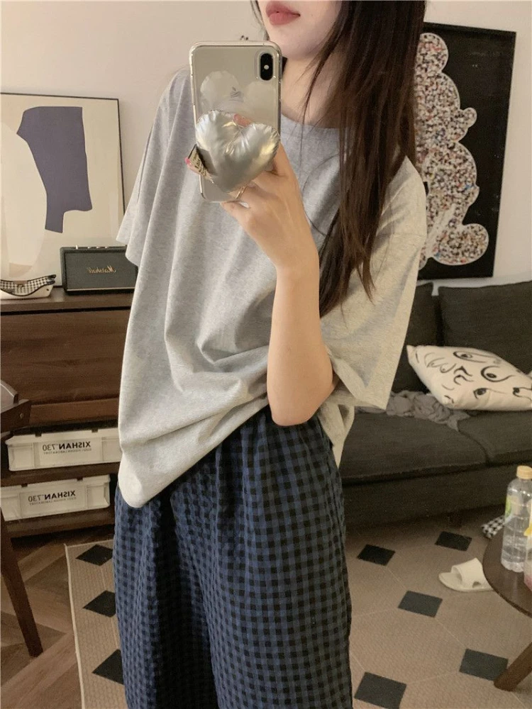 Pajama Sets Women Solid Basics Spring All-match Home Cozy Vintage Graceful Attractive Daily Korean Style Ladies Modern Casual