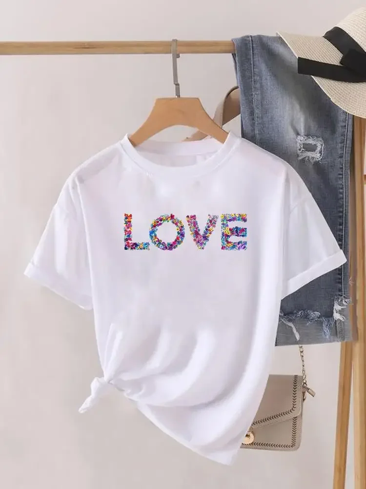 

Женская футболка с коротким рукавом, принтом и надписью Love, в стиле 90-х
