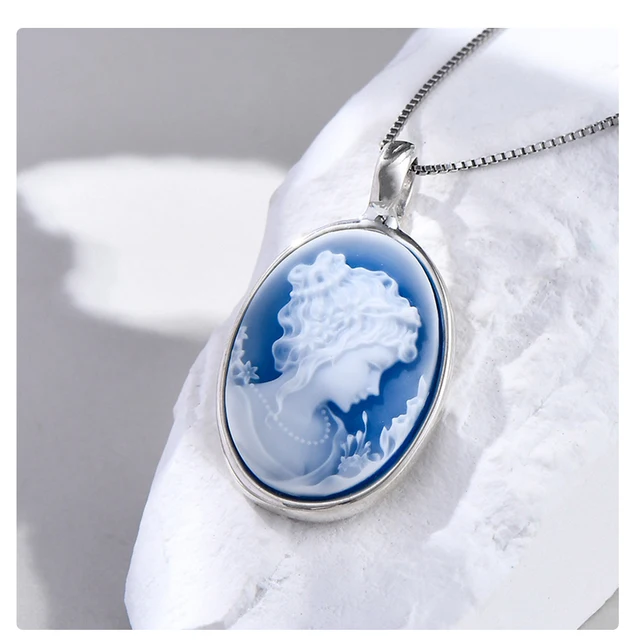 Agate cameo K14WGペンダントとネックレス2点セット
