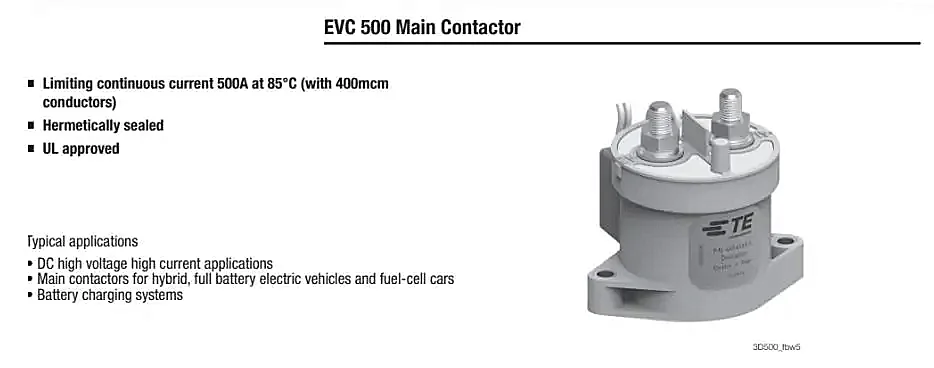 Description Picture 2 of itemEVC500 2299223-1 High Voltage DC Contactor Automotive Relay 900V 500A Coil 12-24V