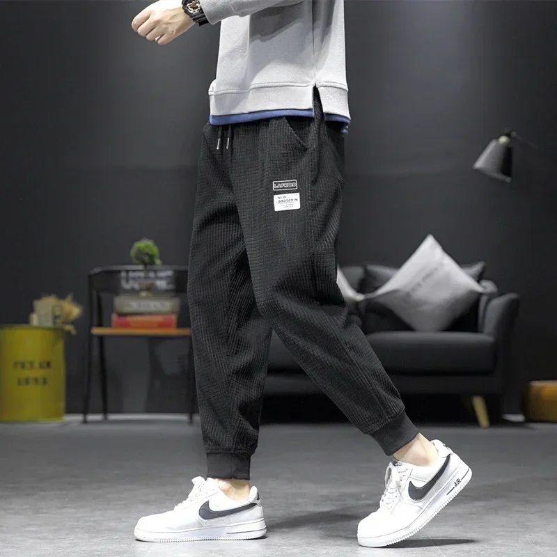 Men's Solid Color Nine-point Pants Trousers Harem Pants Corduroy Outdoor Casual men harem pants