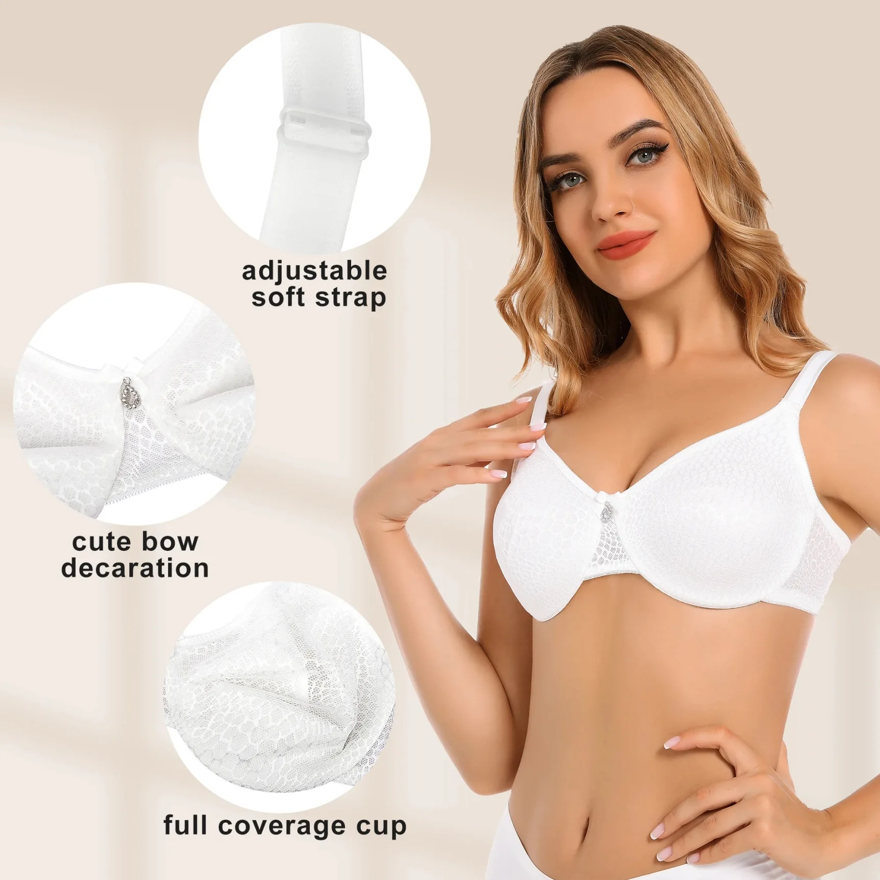 Minimizer Bras for Women, Lifting Ultra Soft Lace Bra, Unlined Unpaddes  Comfortable Bra, Full Coverage Underwire Bras for Everyday Wear