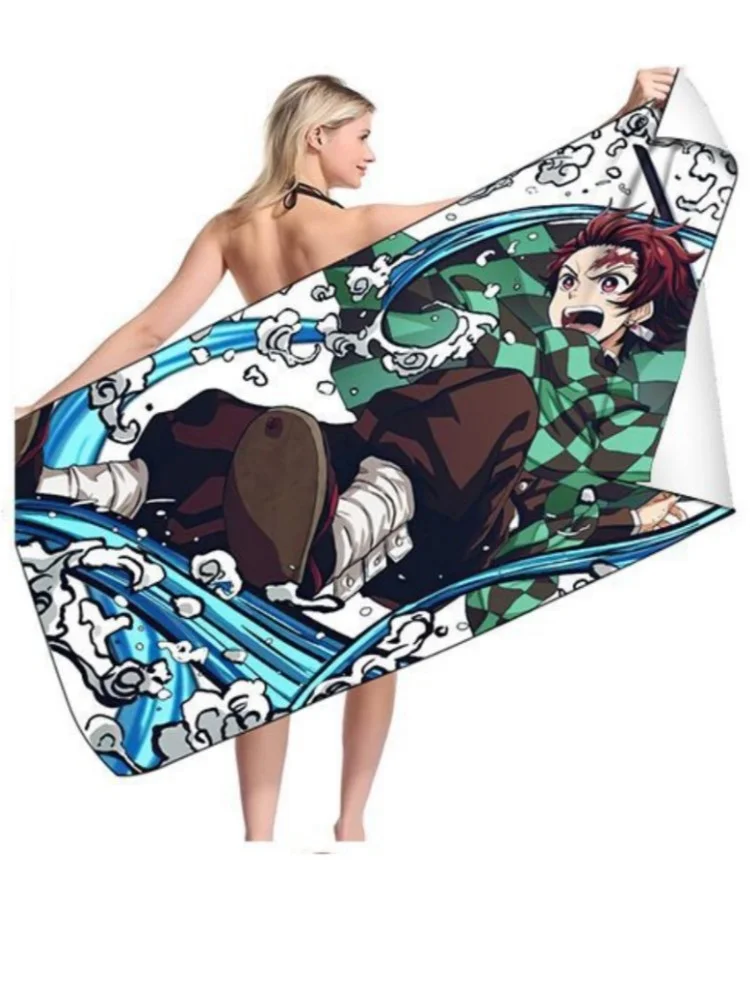 Japanese Anime Demon Slayer Bath Towel Kimetsu No Yaiba Tanjirou Nezuko Rengoku Printed Beach Towel For Adults Kids