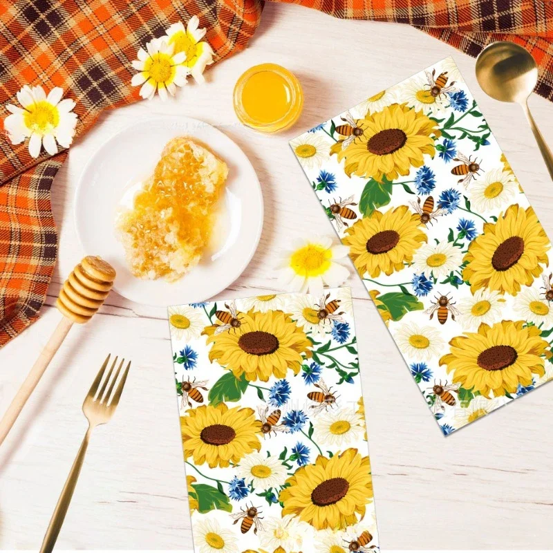 20pcs/pac 33*40cm Sunflower Bee Spring Flower Long Tissue Paper Holiday Party Disposable Decoration Paper DIY Towels