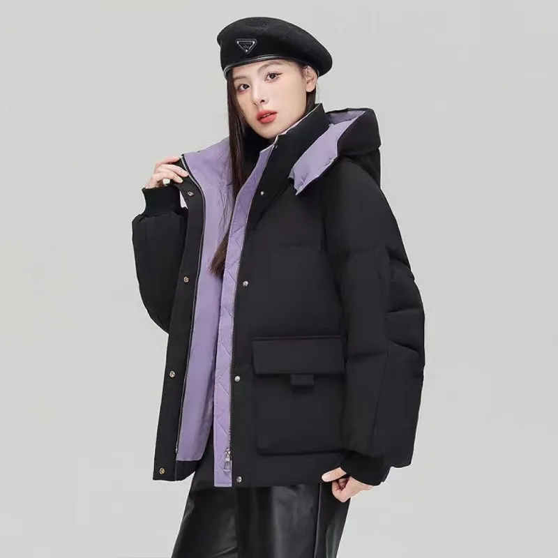 2023 New Women Down Jacket Winter Coat Female Short Parkas Loose Thick Warm Outwear Leisure Time Hooded Versatile Overcoat