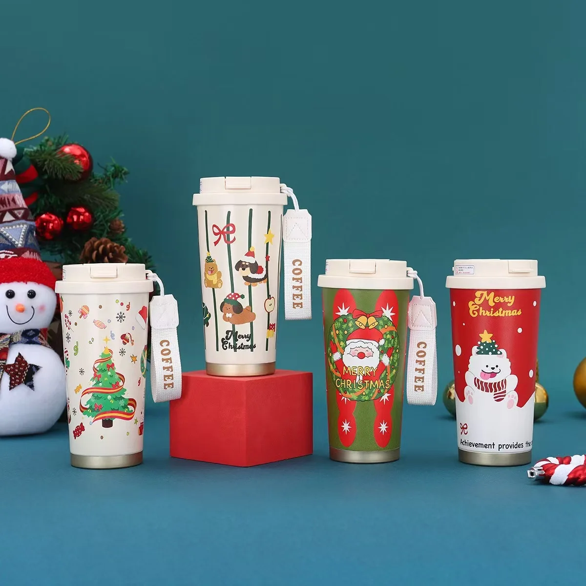 Christmas Gift for Couple 316 Stainless Steel Thermos Cute Insulated Coffee Tumbler Coffee Cup Large Capacity Travel Mug for Her