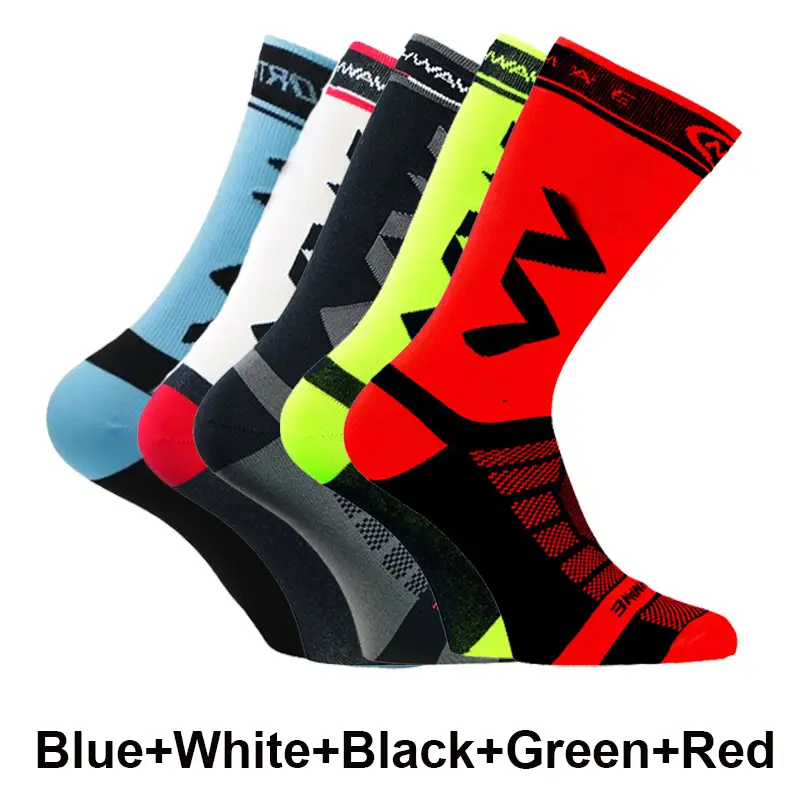 5 Pairs Cycling Socks Men Breathable Mesh Sport Running Socks Racing Road Bicycle Mid Tube Solid Letter Football Bike Socks Man - Image 8