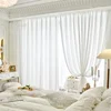 2025 New 1PC French Sheer Layered White Curtains Translucent Modern Minimalist Window Curtain Curtains for Living Room 5
