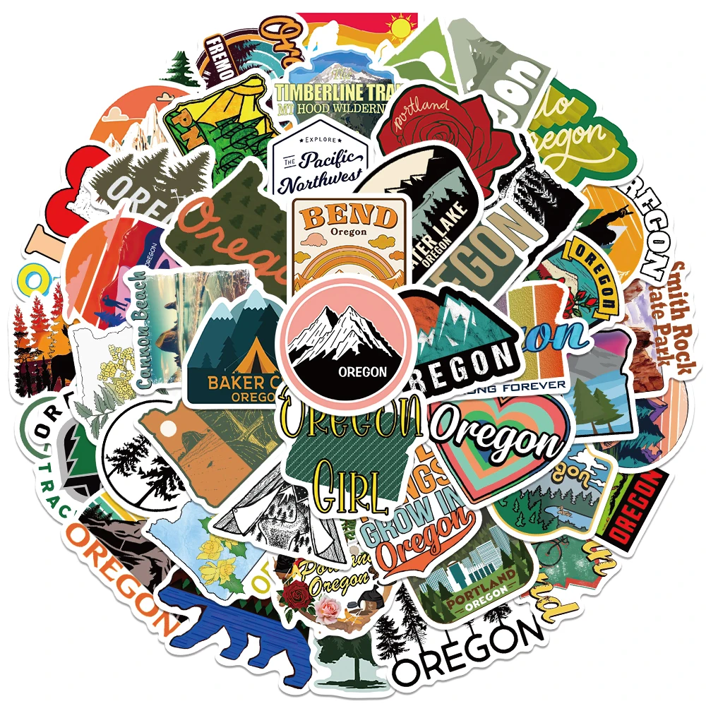 

50pcs Waterproof Graffiti Cute Cartoon Oregon City Landscape Stickers For Laptop Water Bottle Luggage Notebook Vinyl Decals