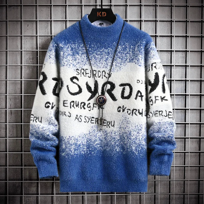 

Men Pullover Sweater Autumn Winter Thick Fashion Korean Casual Loose Knitted Streetwear Knitwear