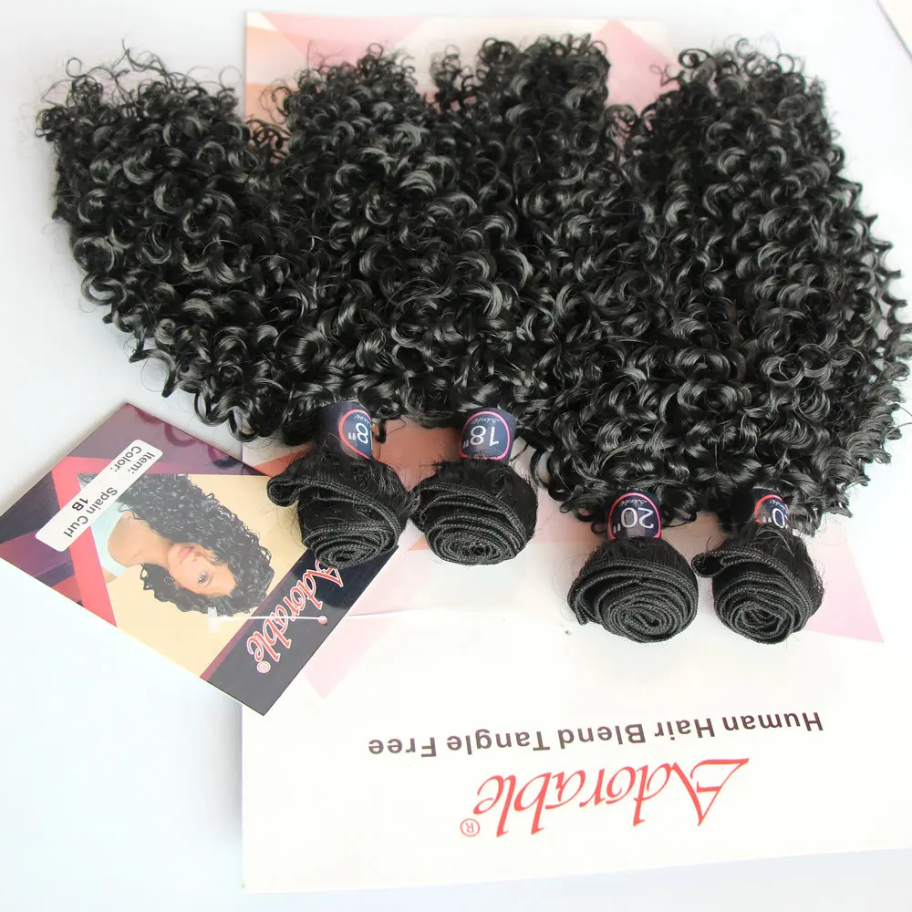 Adorable Natural Color Water Wave Hair Extensions For Black Woman Small Kinky Curly Synthetic Hair Bundle Spain Curl 4pcs 18"20"