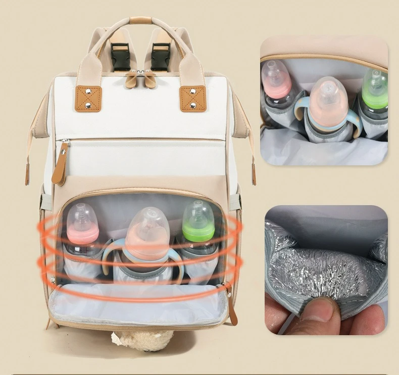 Cute Bear Multifunctional Backpack Double Shoulder Diaper Bag Baby Stroller Bag Large Capacity Travel Bag for New Parents - 3