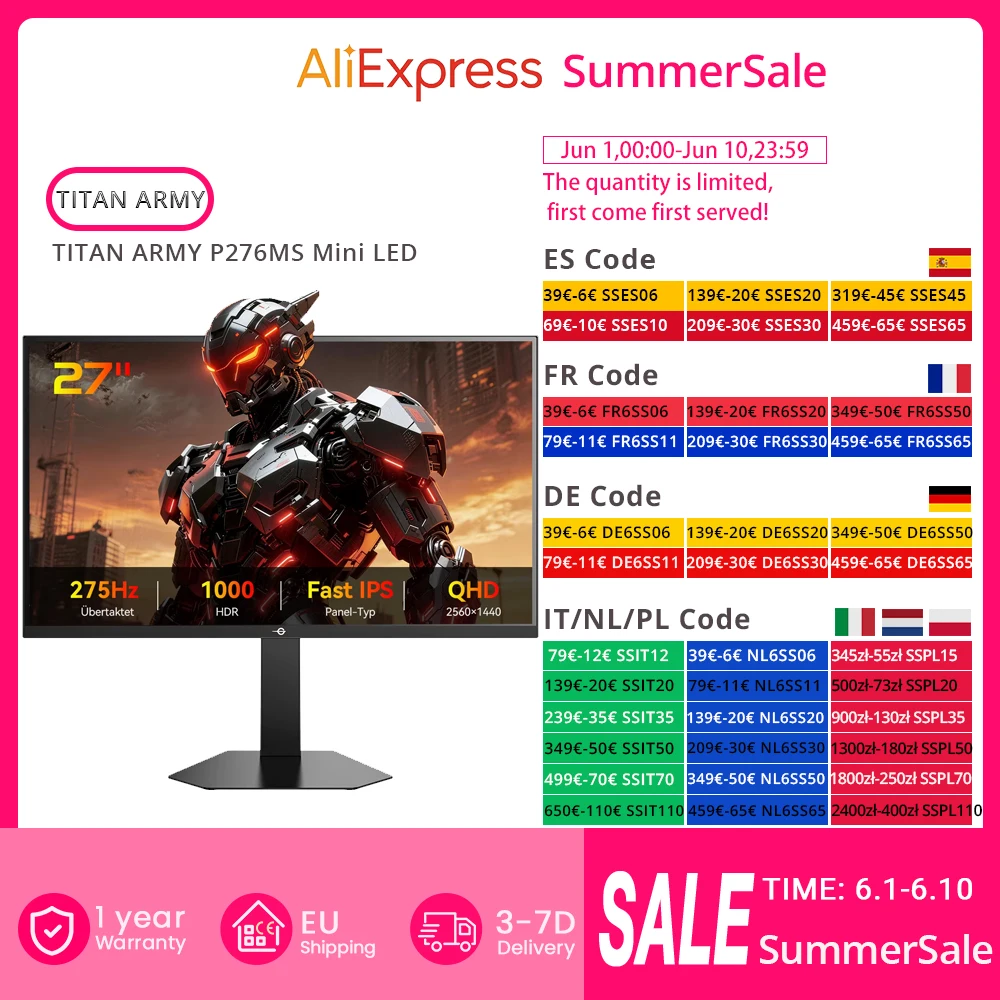 Monitor gamingowy TITAN ARMY P276MS MINI LED z EU za $305.29 / ~1144zł Monitor gamingowy TITAN ARMY P276MS MINI LED z EU za $305.29 / ~1144zł