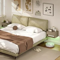 Homcom Набор из 2 плавающих тумбочек со светодиодной подсветкой RGB, управление через приложение, тумбочки для спальни с выдвижным ящиком, открытая полка, для гостиной, 37X32X21 см — изображение 6