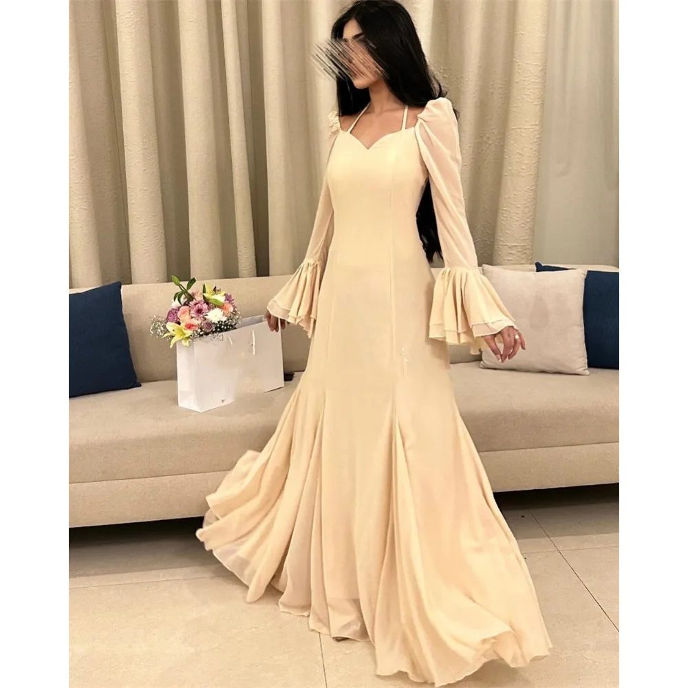 Jiayigong   Sexy Casual  Chiffon Draped Pleat Ruffles Formal Evening A-line Halter Bespoke Occasion Gown Long Dresses