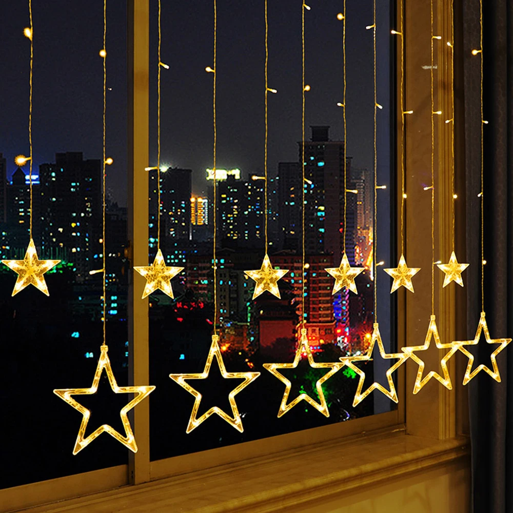 thumbnail image 1 of 2.5M 138LED Star String Light Waterproof 8Modes Warm White Curtain Lights for Ramadan Party Bedroom Wedding Christmas Decoration, 1 of 5