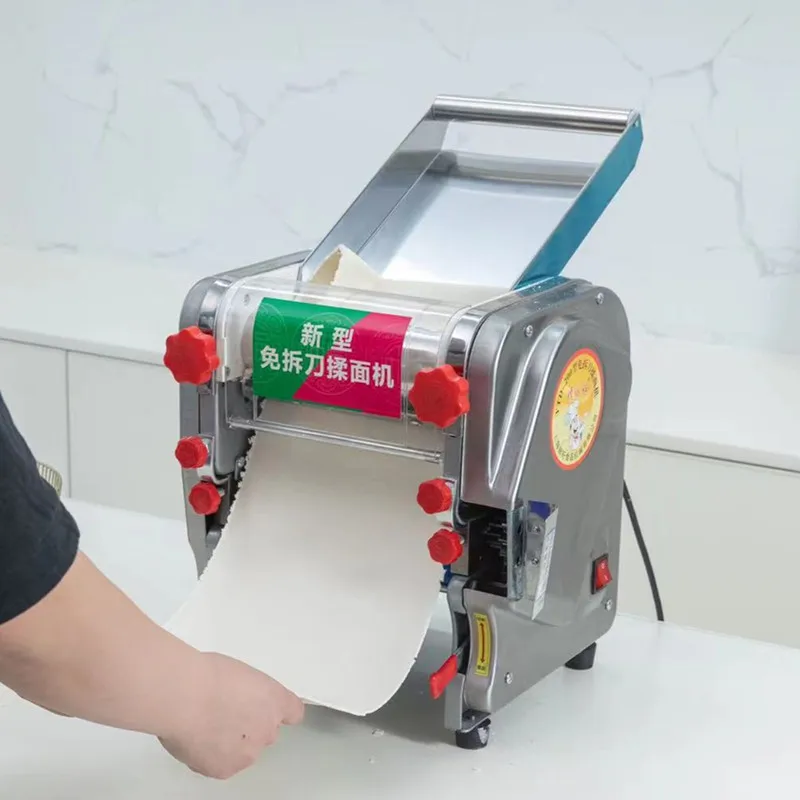 Commercial Electric 750W Noodle Press Machine Dough Roller Stainless Steel Desktop Pasta Dumpling Maker Kneading Noodle Machine