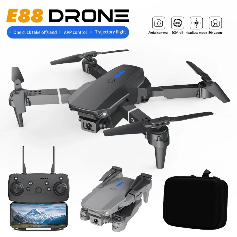 Drone E88 WiFi FPV avec Caméra HD et Retour Automatique - Idéal Débutant en vol stationnaire dans un parc ensoleillé