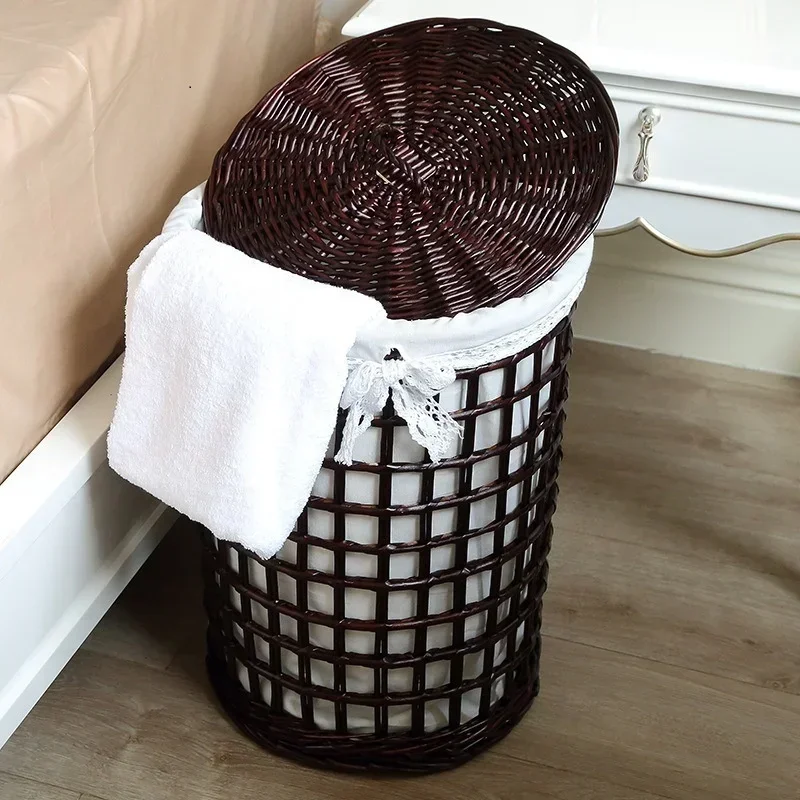 

Bamboo Hollow Woven Out Dirty Clothes Basket Rural Wind Clothes Storage Basket Toilet With Cover Basket Organizer