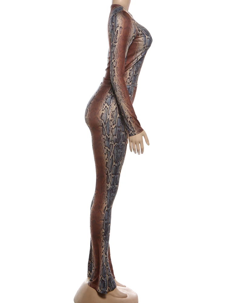 Nibber Heiße Mädchen Serpentine Print 2 Stück Set Frau oansatz Volle Hülse Tops + Dünne Pfirsich Hüfte Lange hosen Straße Sexy Mode Anzüge – Detail 5