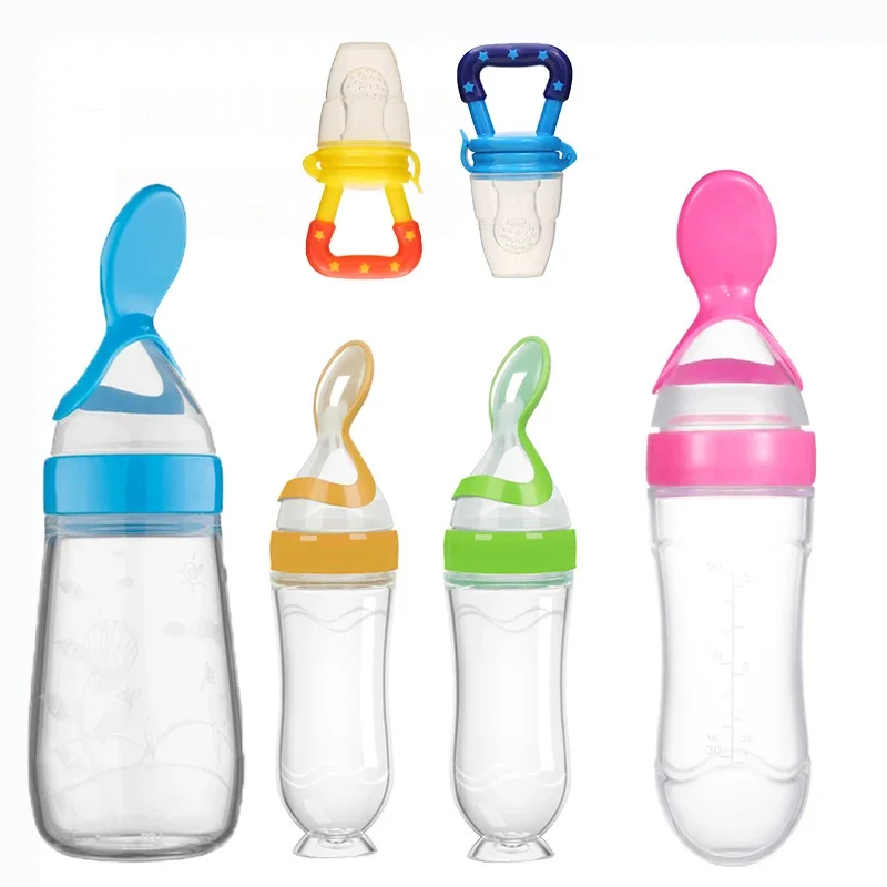 New Baby Silicone Squeezing Feeding Bottle Spoon Bottle Feeder Newborn Baby Training Drink Spoon Safe Tableware Training Feeder