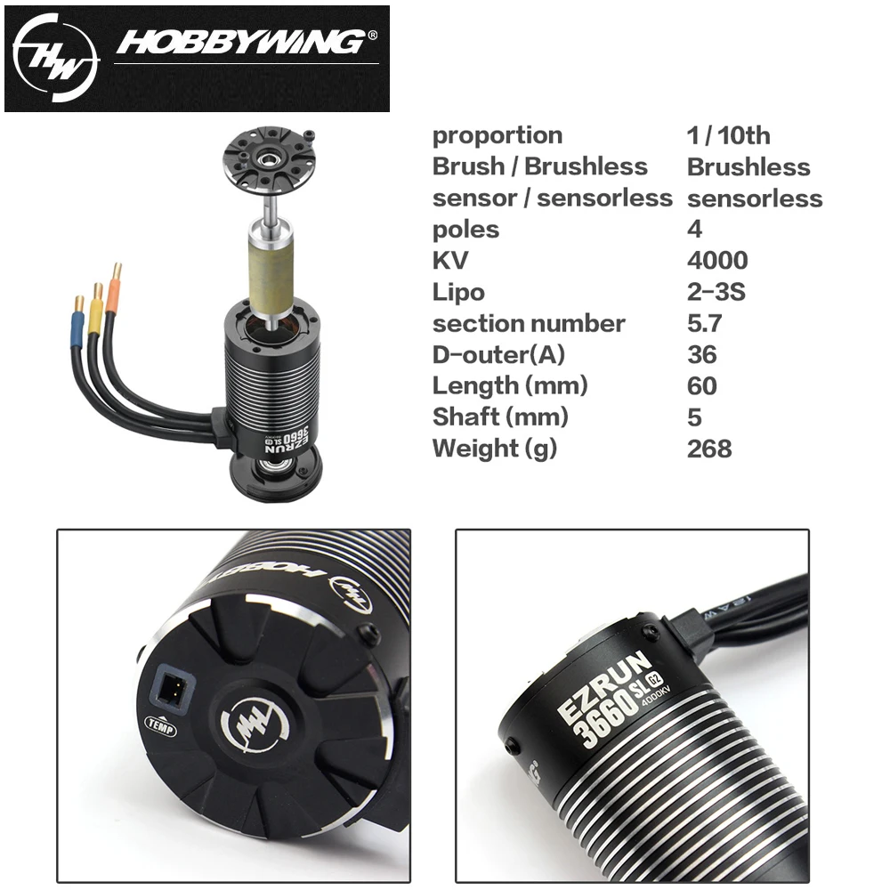 HOBBYWING QUICRUN 2300KV ブラシレスモーター HOBBYWING QuicRUN 3652-4000KV-G2 センサーレスブラシレスモーター