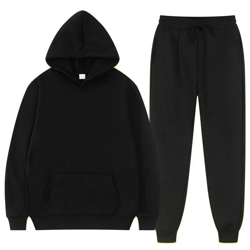 Men's Solid Color Sweatshirt Pullover Pants Set 2-Pieces Sports Suit Cross-Border Training Tracksuit sports suit