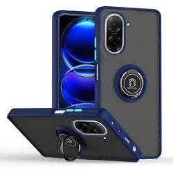 Enhanced Protective Armor Matte Case with Magnetic Ring Stand and Shockproof Shell for Vivo V50 Lite (Dark Blue)