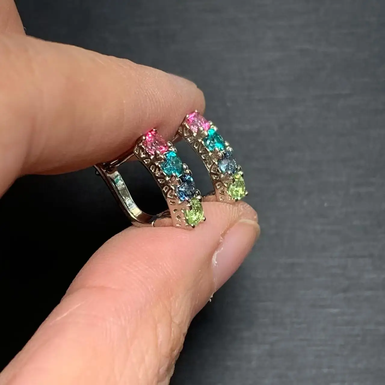 Authentic Natural COLORFUL TOPAZ HOOP Earrings for women Jewelry Gift Prevent allergy gem jewelry Genuine Stone GIFT