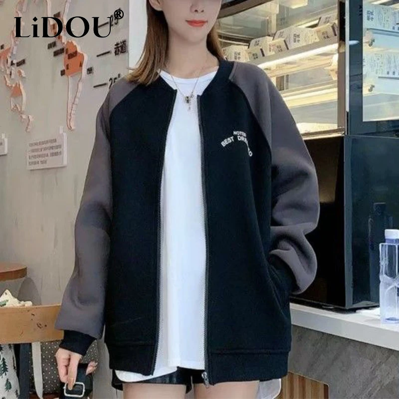 

Autumn Winter Loose Casual Sporty Zipper Sweatshirt Top Women Fashion All-match Cardigan Coat Ladies Letter Print Jacket Outwear