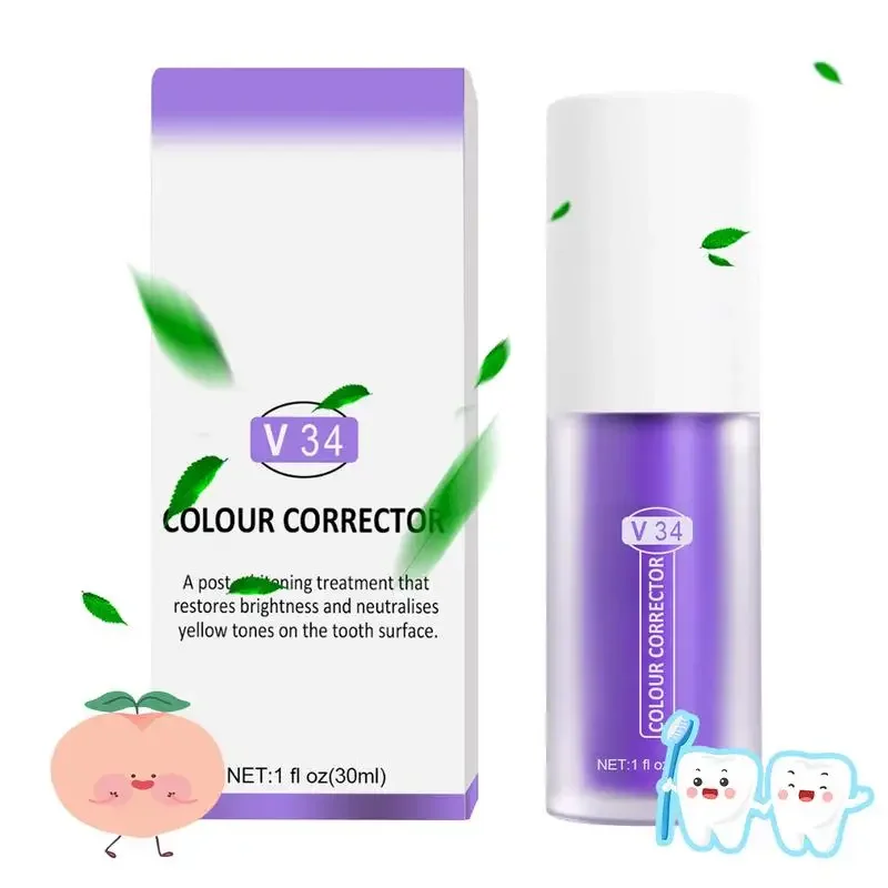 V34 30ml SMILEKIT fialový bělení zubní pasta oddálit stains krátit yellowing péče pro zubů dásní čerstvý dech rozjasňující zubů