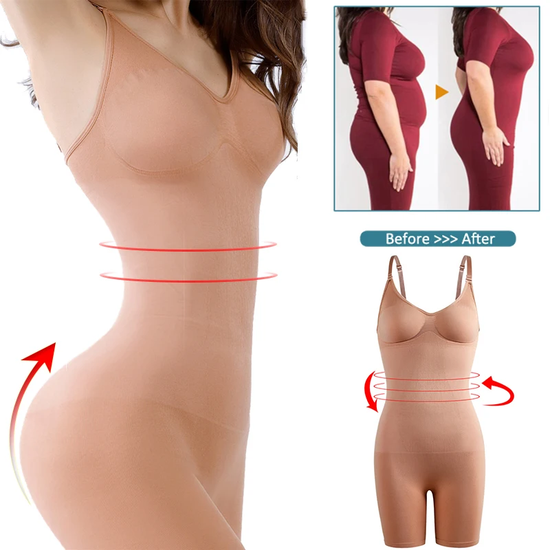 Seamless Women Bodysuit Butt Lifter Shapewear Waist Trainer Body Shaper Strappy-Back Chest Enhancing Corrective Underwear Corset