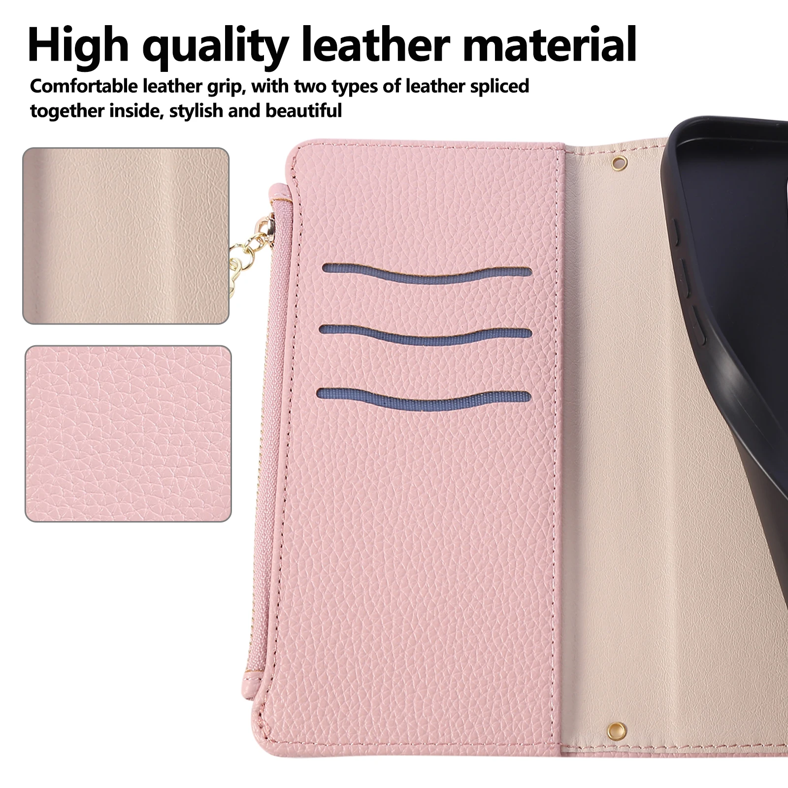 Crossbody Leather Wrist Strap Wallet with Card Holder Phone Case Cover