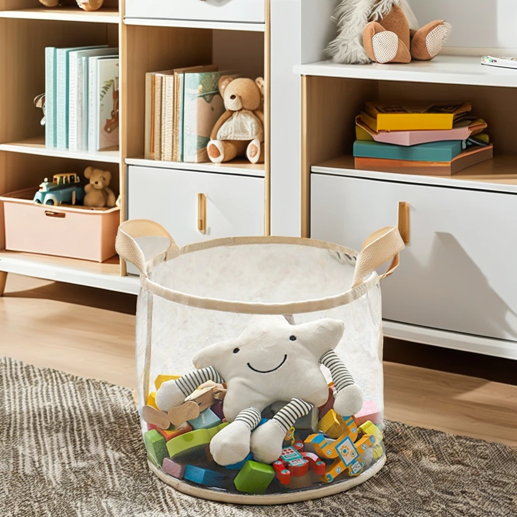 Storage Basket Children's Toy Transparent Storage Bucket Large Capacity Household Portable Folding Book Storage Box