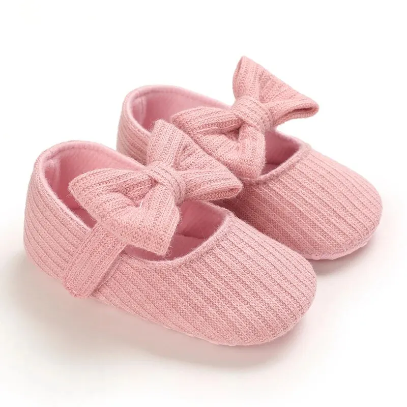 Baby Girl Shoes Knitted Cotton Flats Bow Soft Sole Newborn Walker Crib Shoe Sandals 4