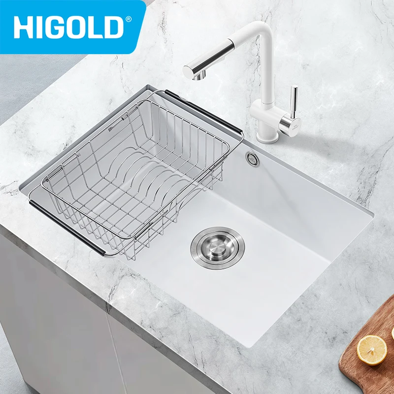 HIGOLD 28 Inch Kitchen Quartz Sink Narrow Sides Large Single Sink Household Undercounter Dishwasher