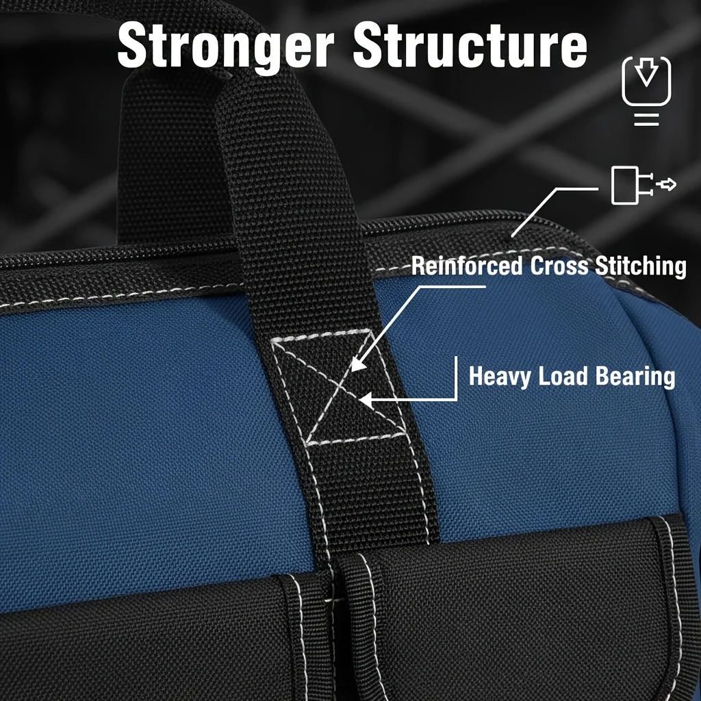 TKIGZNW 14인치 블루 핸드백 1680D 목공 전기 기술자용 내구성 공구 가방 휴대용 작업 동반자