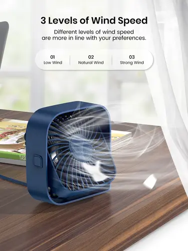 TOPK Mini Portable Fan USB Desk Fan Table Strong Airflow &Quiet Operation 3 Speed Wind 360°Rotatable Standing fans for room Home - Image 2