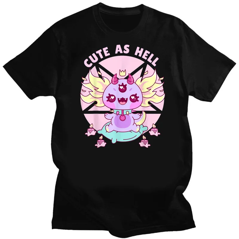 Фото Kawaii Pastel Goth Милая жуткая черная футболка с котом женские летние строительные Топы креативный узор Персонализированная уличная футболка Y2k №3
