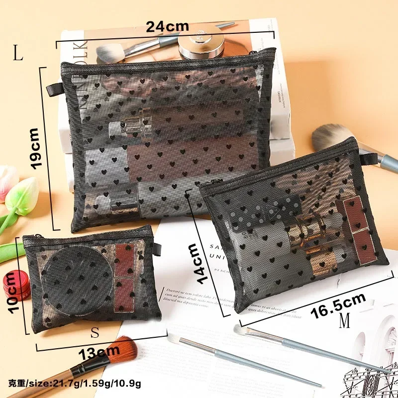 1PCS Mini Transparent Heart Makeup Bag Women Portable Lipsticks Cosmetic Storage Pouch Ins Clear Ctue Small Make Up BagS 4