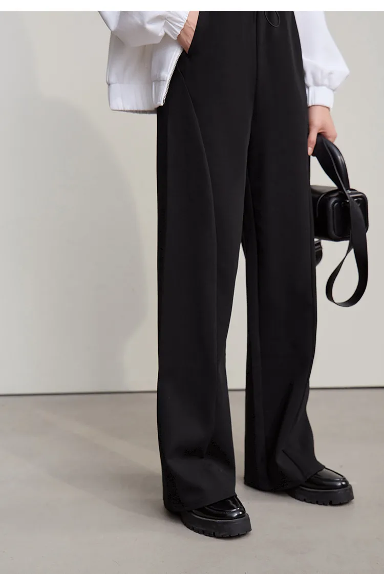 Amii Cotton Pants For Woman 2026 Autumn New Adjustable Rubber Band Waist Casual Pants Long Wide Leg Knit Women Trousers 12641040